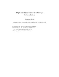 Hanspeter Kraft — Algebraic Transformation Groups: An Introduction
