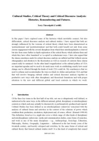 Terry Threadgold (Cardiff) — Cultural Studies, Critical Theory and Critical Discourse Analysis - Histories, Remembering and Futures