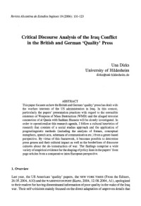 Una Dirks — Critical Discourse Analysis of the Iraq Conflict in the British and German 'Quality' Press