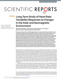 Abdullah Alabdulgader & Rollin McCraty & Michael Atkinson & York Dobyns & Alfonsas Vainoras & Minvydas Ragulskis & Viktor Stolc — Long-Term Study of Heart Rate Variability Responses to Changes in the Solar and Geomagnetic Environment