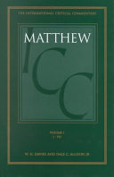 William David Davies, Dale C. Allison — A Critical and Exegetical Commentary on the Gospel According to Saint Matthew, Introduction and Commentary on Matthew I-VII