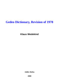 Klaus Wedekind — Gedeo Dictionary, Revision of 1978