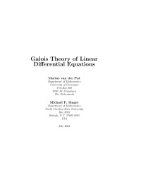 Marius van der Put & Michael F. Singer — Galois Theory of Linear Differential Equations