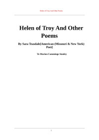 Sara Teasdale — Helen of Troy And Other Poems