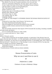 Frances Ellen Lord — The Roman Pronunciation of Latin / Why we use it and how to use it
