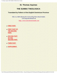 Saint Thomas Aquinas, 聖多瑪斯‧阿奎那 — St. Thomas Aquinas THE SUMMA THEOLOGICA Translation