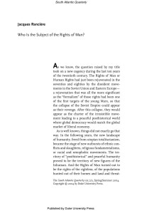 Desconocido — Ranciere 2004 Who Is the Subject of the Rights of Man (103.2-3 South Atlantic Quarterly 297)