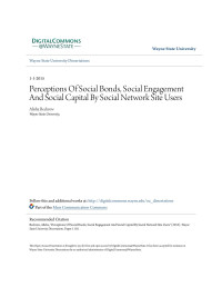 Unknown — Perceptions Of Social Bonds, Social Engagement And Social Capital By Social Network Site Users